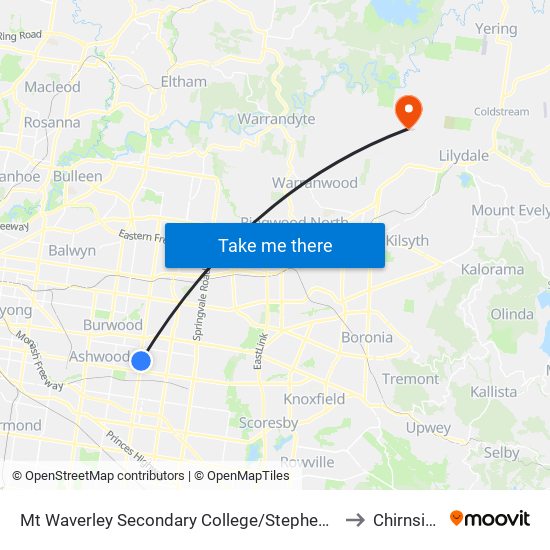 Mt Waverley Secondary College/Stephensons Rd (Mount Waverley) to Chirnside Park map