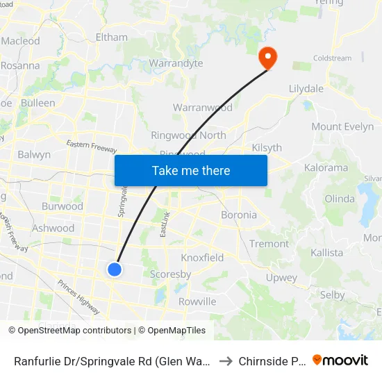 Ranfurlie Dr/Springvale Rd to Chirnside Park map