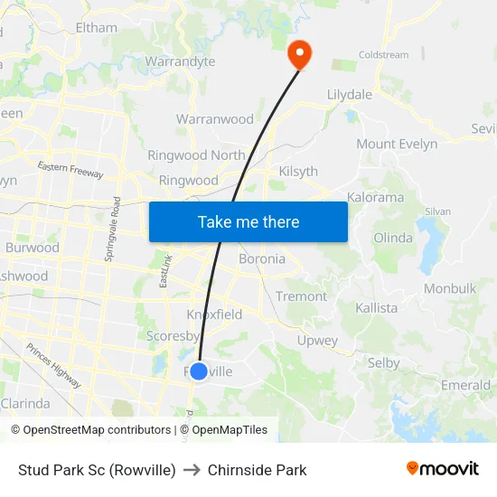 Stud Park Sc to Chirnside Park map