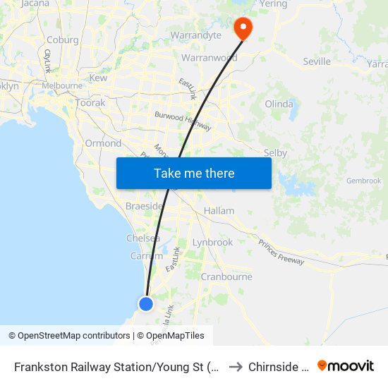 Frankston Railway Station/Young St (Frankston) to Chirnside Park map