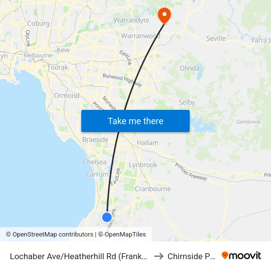 Lochaber Ave/Heatherhill Rd to Chirnside Park map