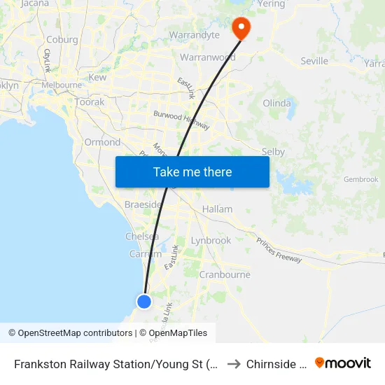 Frankston Railway Station/Young St to Chirnside Park map