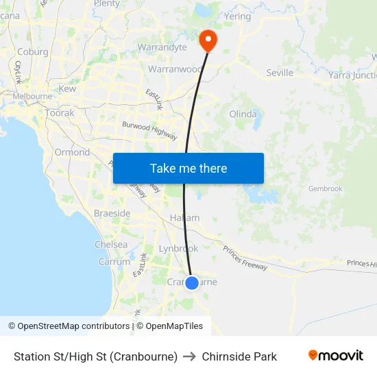 Station St/High St to Chirnside Park map
