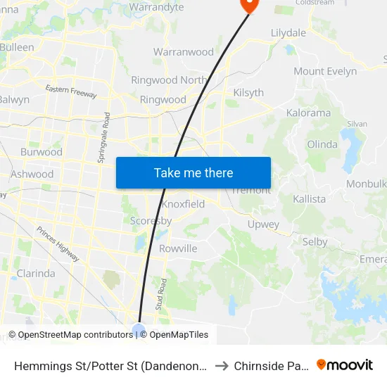 Hemmings St/Potter St to Chirnside Park map