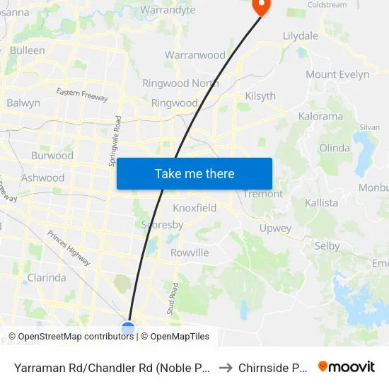 Yarraman Rd/Chandler Rd to Chirnside Park map