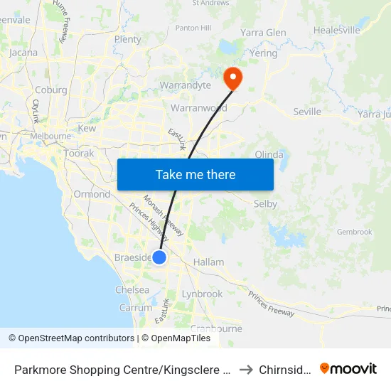Parkmore Shopping Centre/Kingsclere Ave to Chirnside Park map