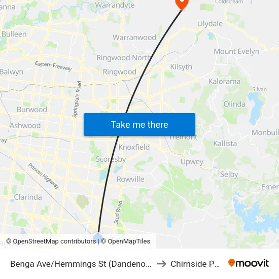 Benga Ave/Hemmings St to Chirnside Park map