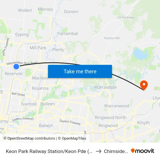 Keon Park Station/Keon Pde to Chirnside Park map