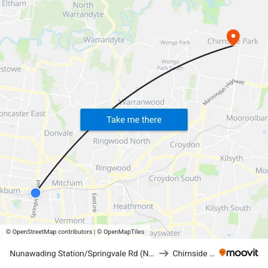 Nunawading Station/Springvale Rd to Chirnside Park map