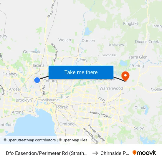 Dfo Essendon/Perimeter Rd to Chirnside Park map