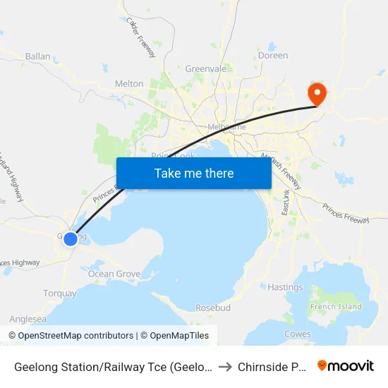 Geelong Station/Railway Tce to Chirnside Park map