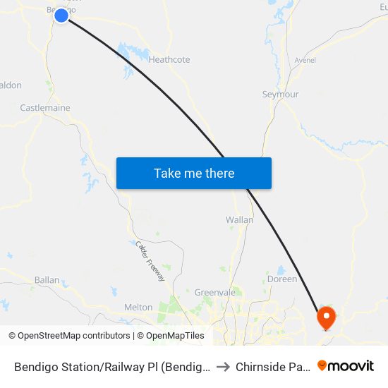 Bendigo Station/Railway Pl (Bendigo) to Chirnside Park map