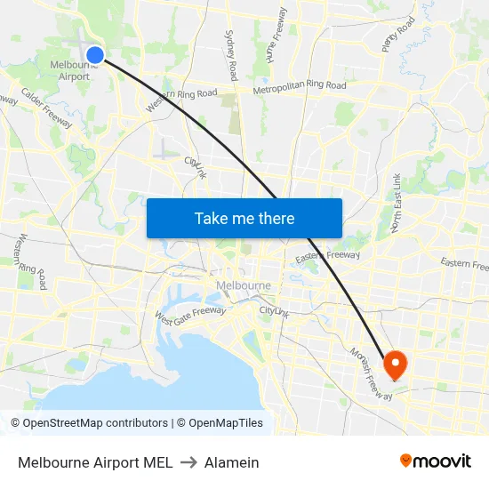 Melbourne Airport MEL to Alamein map