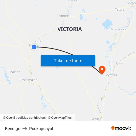 Bendigo to Puckapunyal map