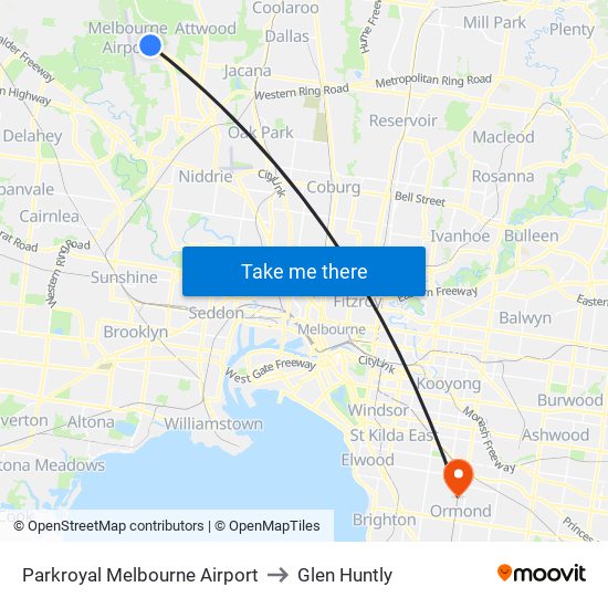 Parkroyal Melbourne Airport to Glen Huntly map