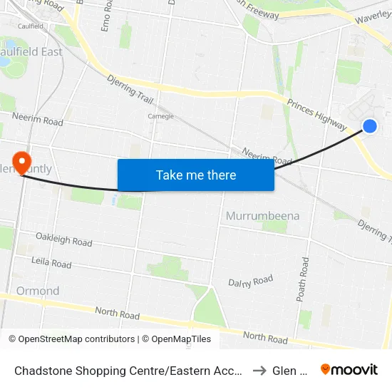 Chadstone Shopping Centre/Eastern Access Rd to Glen Huntly map