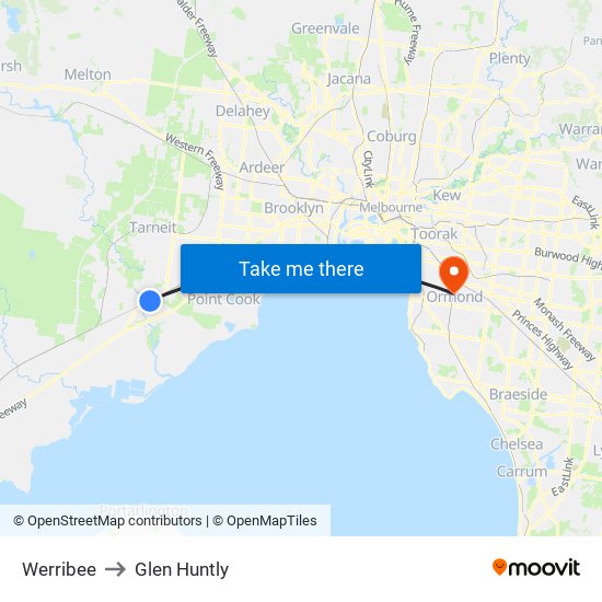 Werribee to Glen Huntly map