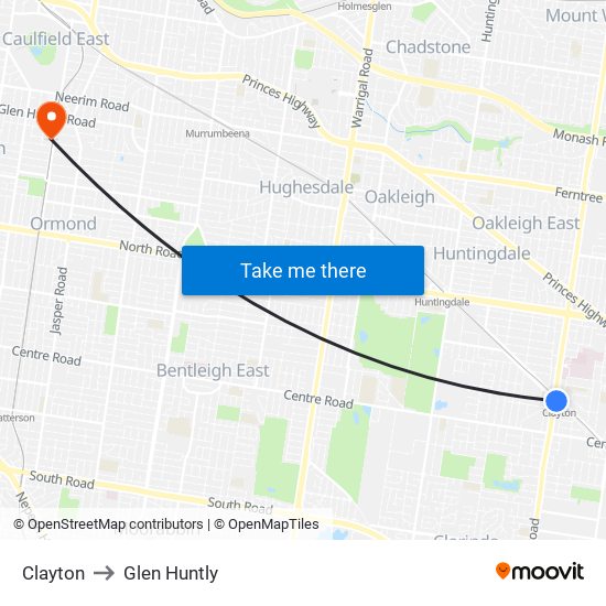 Clayton to Glen Huntly map