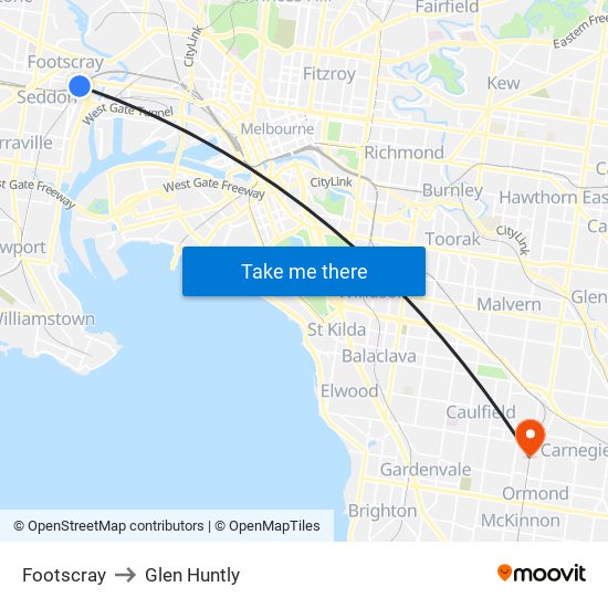 Footscray to Glen Huntly map