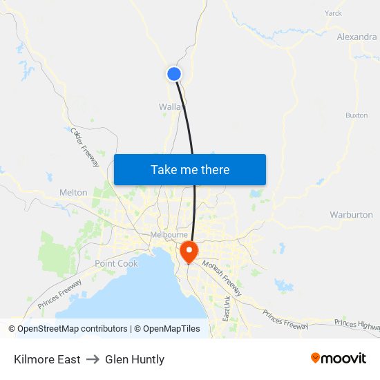 Kilmore East to Glen Huntly map