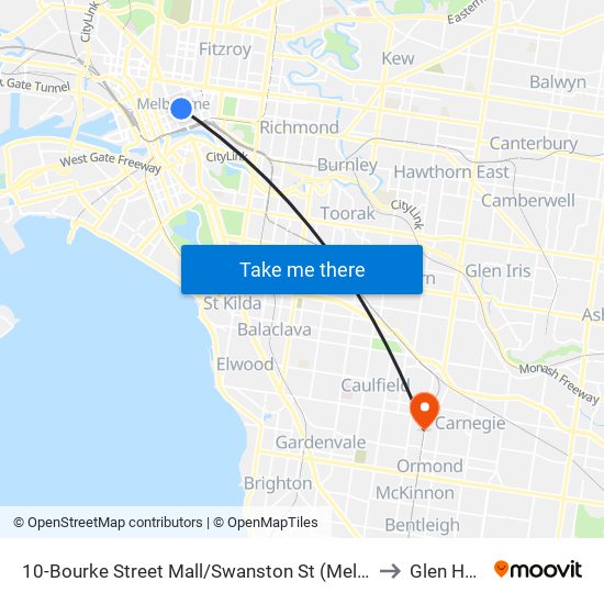 10-Bourke Street Mall/Swanston St (Melbourne City) to Glen Huntly map