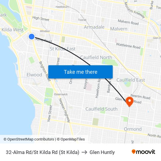 32-Alma Rd/St Kilda Rd (St Kilda) to Glen Huntly map