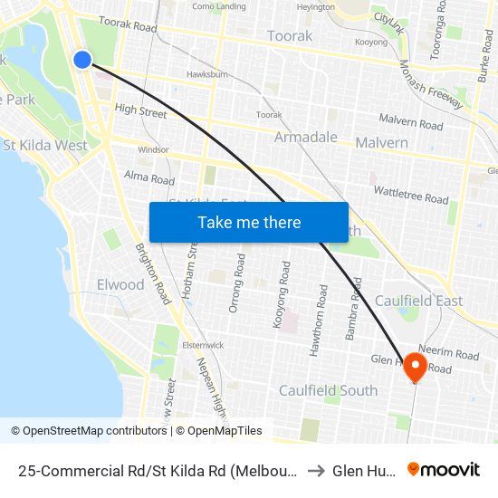 25-Commercial Rd/St Kilda Rd (Melbourne City) to Glen Huntly map