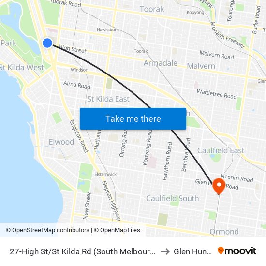 27-High St/St Kilda Rd (South Melbourne) to Glen Huntly map