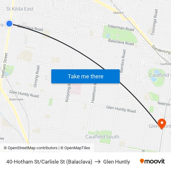 40-Hotham St/Carlisle St (Balaclava) to Glen Huntly map