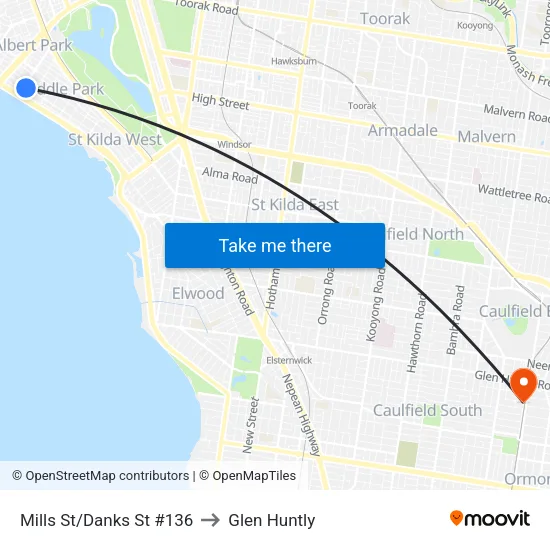 Mills St/Danks St #136 to Glen Huntly map