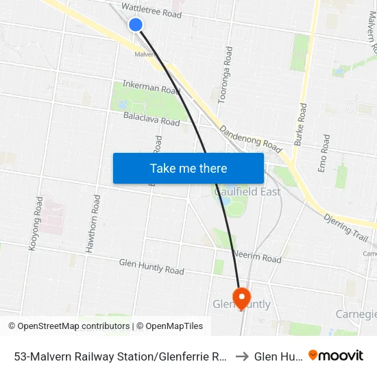 Malvern Railway Station/Glenferrie Rd #53 to Glen Huntly map