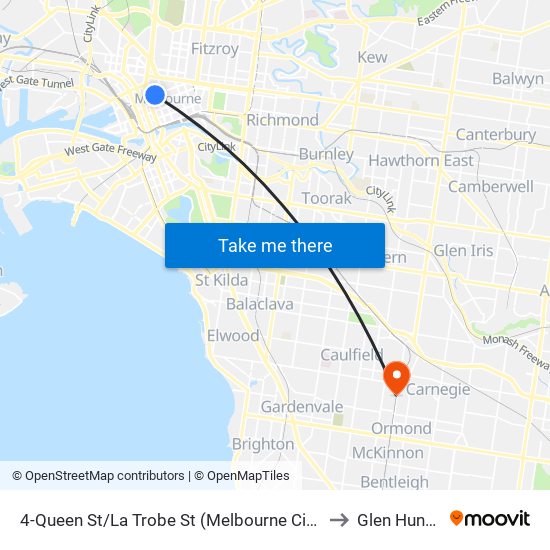 4-Queen St/La Trobe St (Melbourne City) to Glen Huntly map