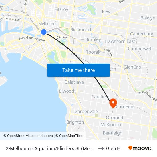 2-Melbourne Aquarium/Flinders St (Melbourne City) to Glen Huntly map