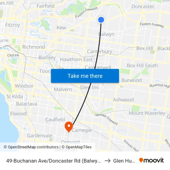 Buchanan Ave/Doncaster Rd #49 to Glen Huntly map