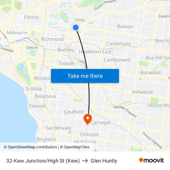 32-Kew Junction/High St (Kew) to Glen Huntly map