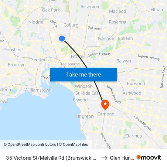 35-Victoria St/Melville Rd (Brunswick West) to Glen Huntly map