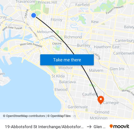 19-Abbotsford St Interchange/Abbotsford St (North Melbourne) to Glen Huntly map