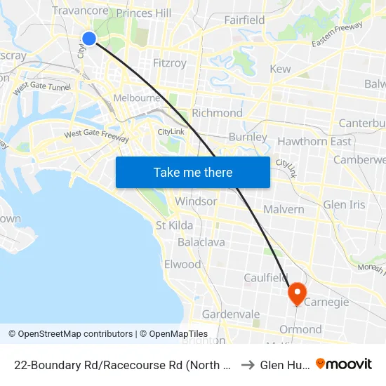 Boundary Rd/Racecourse Rd #22 to Glen Huntly map
