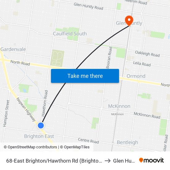 68-East Brighton/Hawthorn Rd (Brighton East) to Glen Huntly map