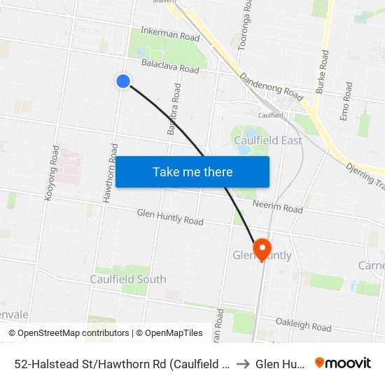 52-Halstead St/Hawthorn Rd (Caulfield North) to Glen Huntly map