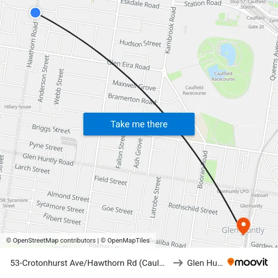 Crotonhurst Ave/Hawthorn Rd #53 to Glen Huntly map