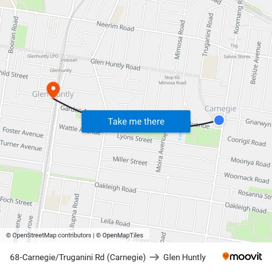 68-Carnegie/Truganini Rd (Carnegie) to Glen Huntly map