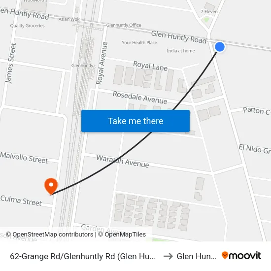 Grange Rd/Glenhuntly Rd #62 to Glen Huntly map