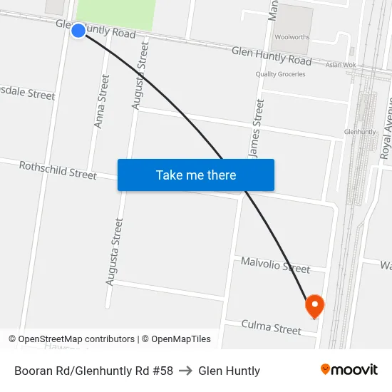 Booran Rd/Glenhuntly Rd #58 to Glen Huntly map