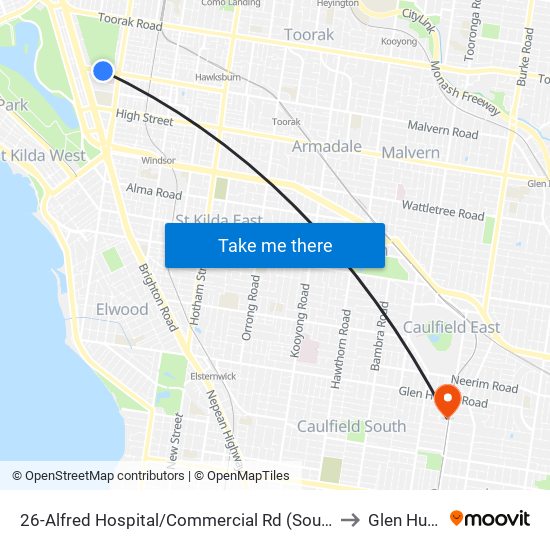 26-Alfred Hospital/Commercial Rd (South Yarra) to Glen Huntly map