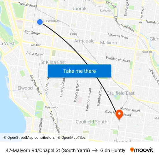 Malvern Rd/Chapel St #47 to Glen Huntly map