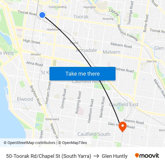 50-Toorak Rd/Chapel St (South Yarra) to Glen Huntly map