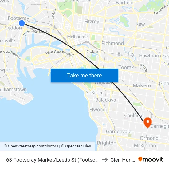 Footscray Market/Leeds St #63 to Glen Huntly map