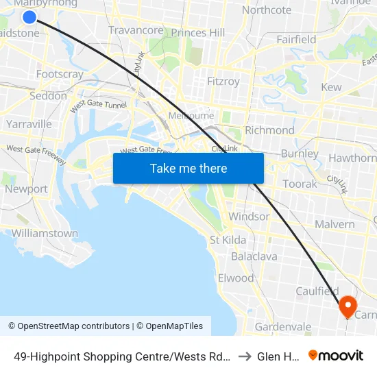 Highpoint Shopping Centre/Wests Rd #49 to Glen Huntly map