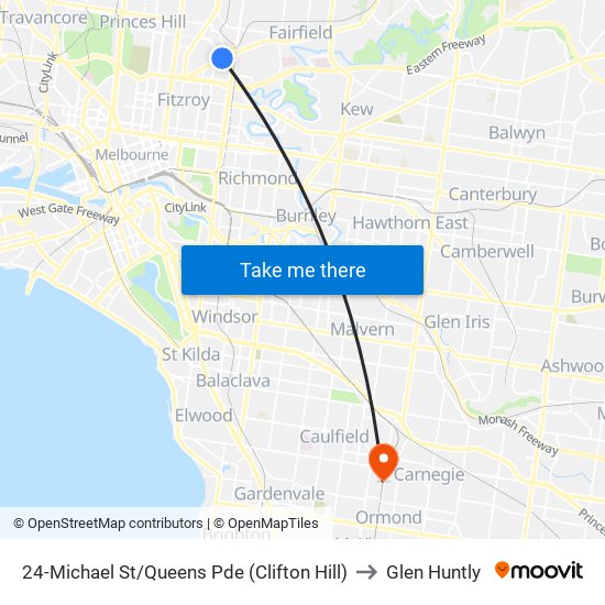 24-Michael St/Queens Pde (Clifton Hill) to Glen Huntly map